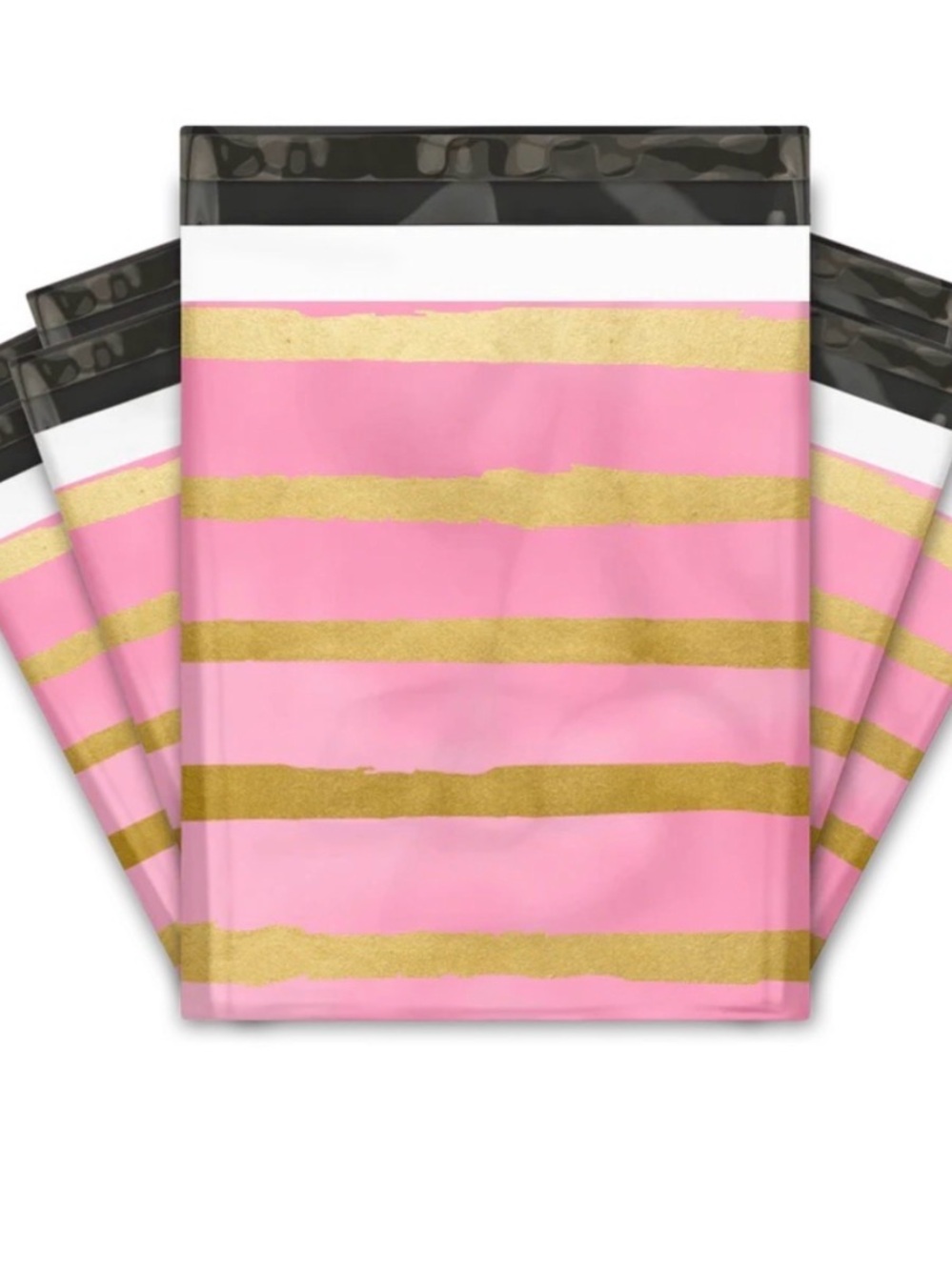 50. 10x13 Pink & Gold Striped Poly mailers